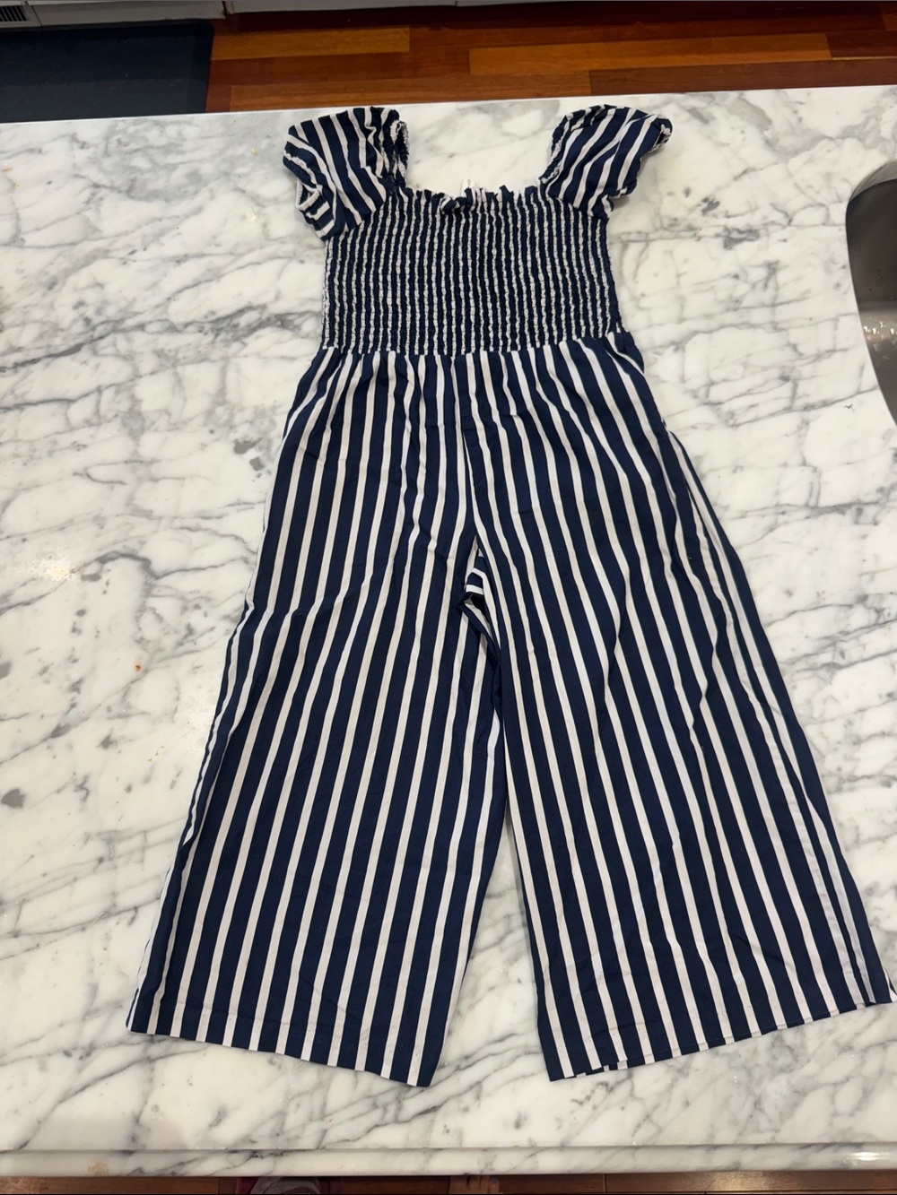 Janie and Jack Navy & White Striped Smocked Jumpsuit